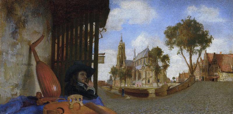 Carel fabritius A View of Delft, with a Musical Instrument Seller's Stall oil painting picture